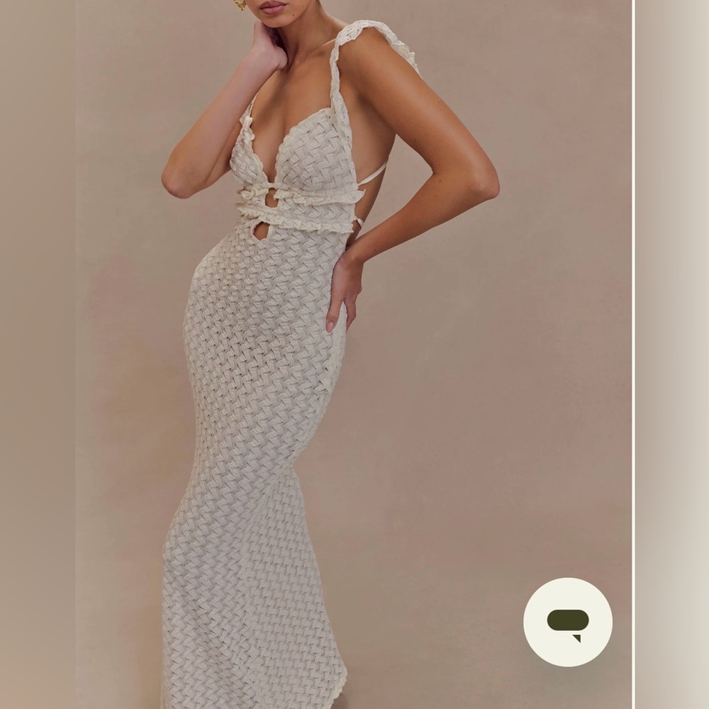 Meshki Cream Backless Crochet Maxi Dress